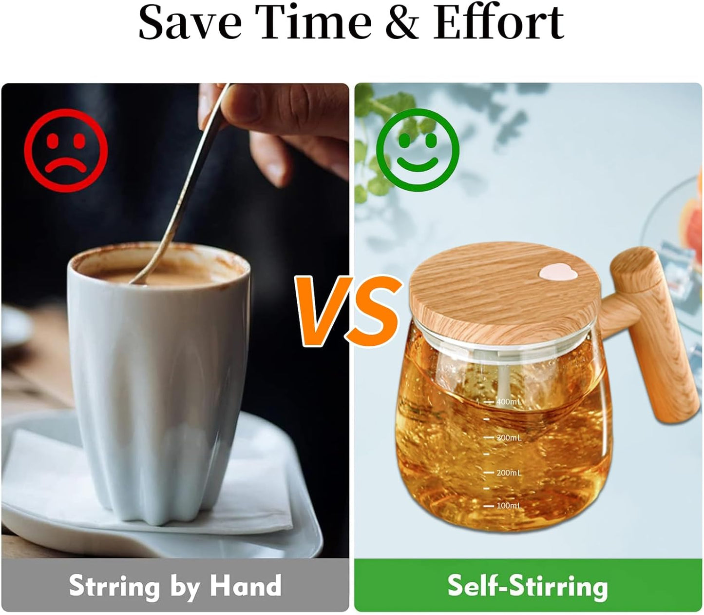 Self Stirring Mug, Electric Mixing Cup Self Stirring Coffee Mug High Borosilicate Glass Mixing Coffee Mug Rotating Home Office Travel Stirring Cup Suitable for Coffee/Milk/Protein Powder