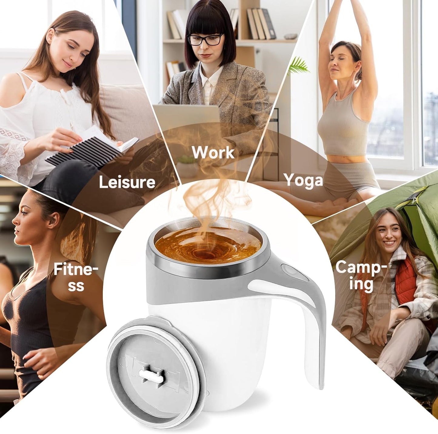 Self Stirring Coffee Mug, 2025 New Automatic Magnetic Stirring Coffee Mug, Magnetic Coffee Stirrer Mug for Milk, Rechargeable Coffee Mug Electric Mixing Cup for Coffee Milk Tea (1, White)