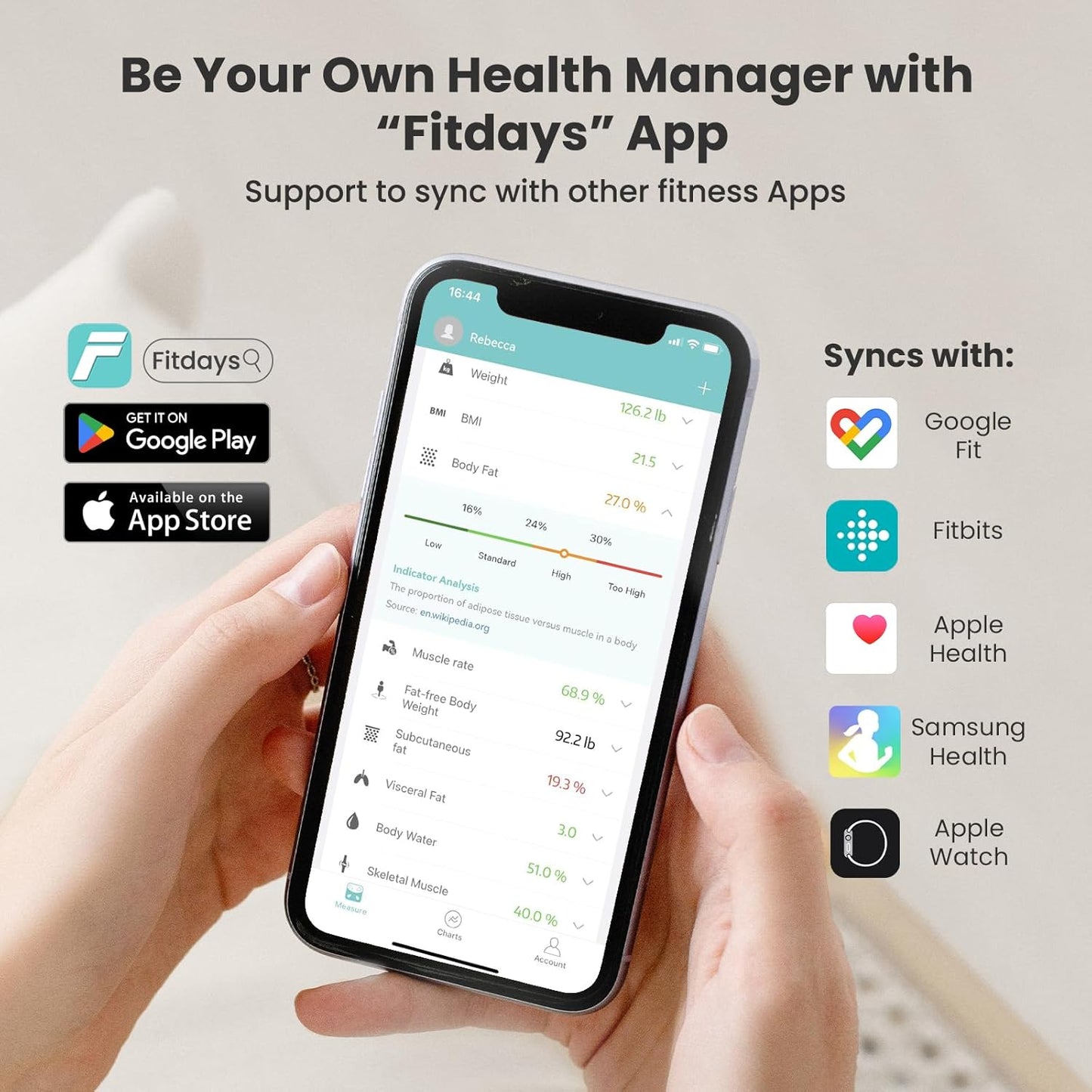 Scale for Body Weight and Fat, Large Display Body Fat Scale, High Accurate Weight Scale Digital Bluetooth Bathroom Scale for BMI Heart Rate, 15 Body Composition Analyzer Sync with Fitness App