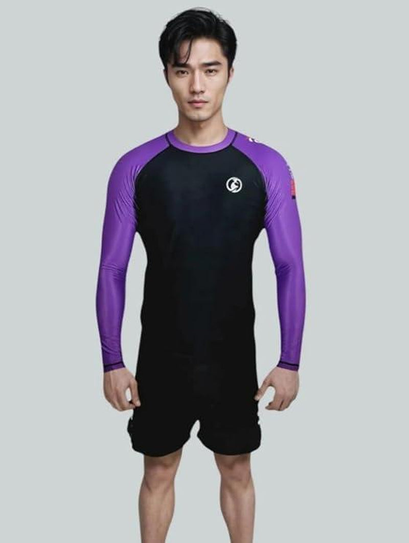 KOMBAT USA Jiu Jitsu BJJ Men'S Rash Guard, Long Full Sleeve, Sports Nogi Training, IBJJF Rank Color