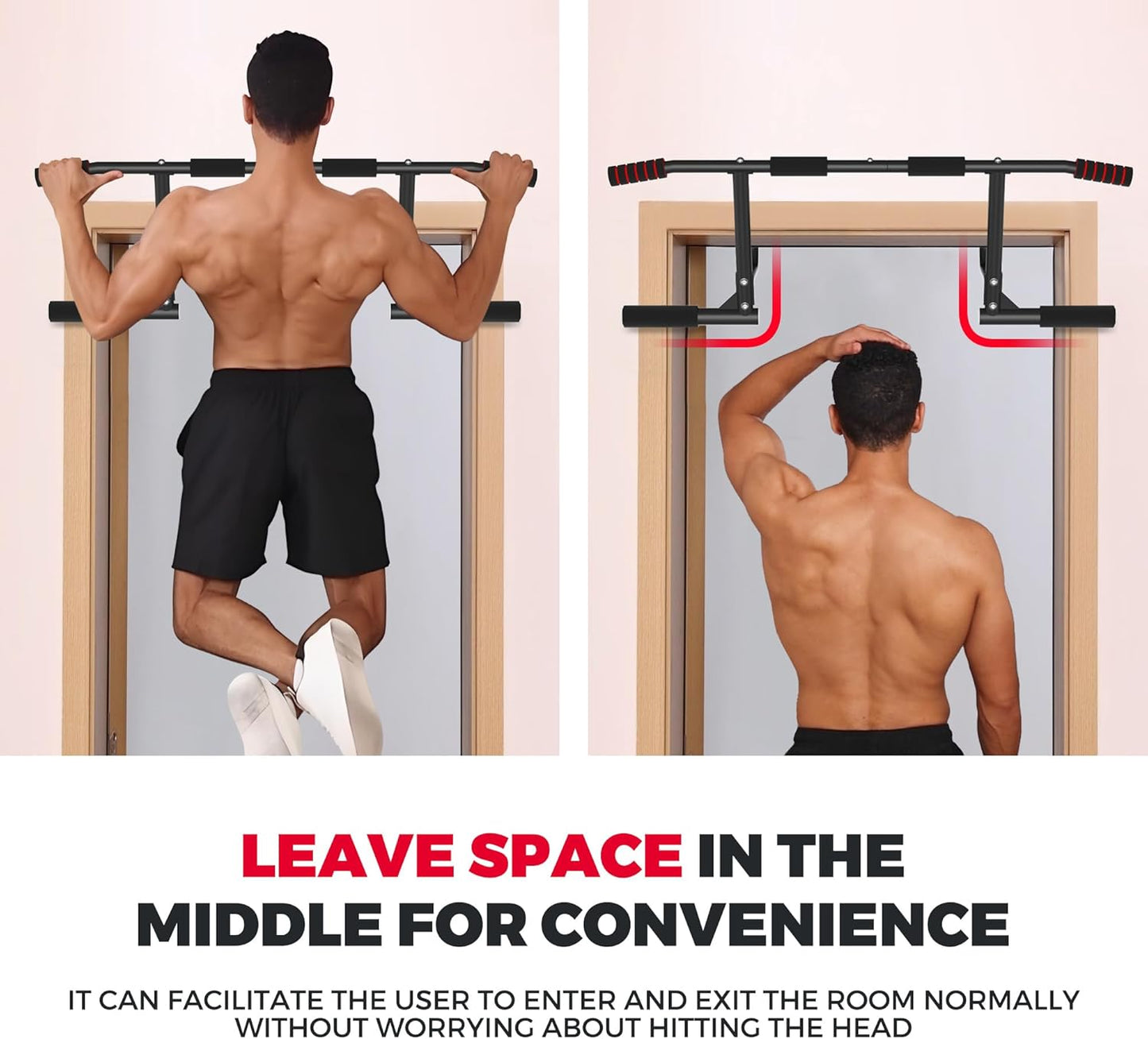 Pull up Bar for Doorway, 440 Lbs Heavy Duty Upper Body Fitness Workout Bar for Home Gym Exercise, Multi-Grip Strength Wall Mounted Door Frame Chin-Up Bar for Almost All Doors