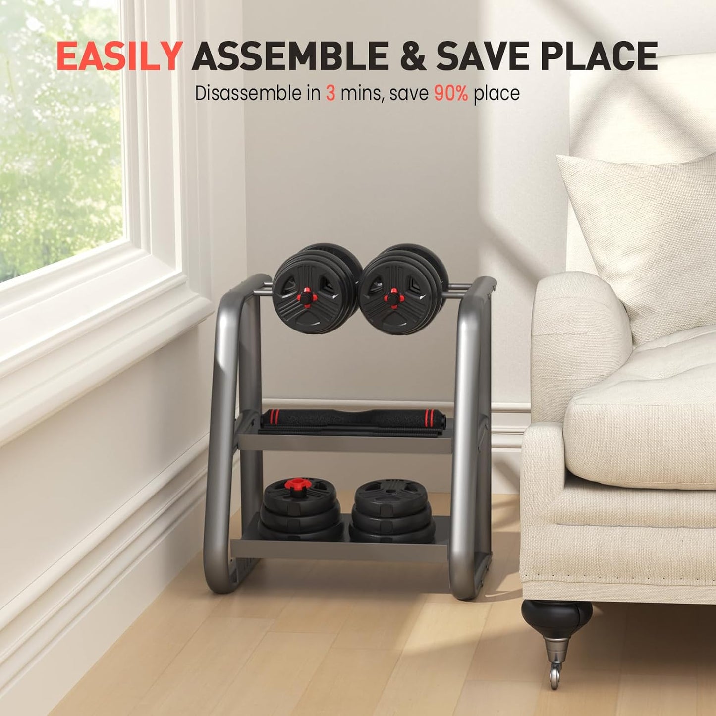 Adjustable Dumbbells Set, 20/30/40/55/60/70/80/90Lbs Free Weight Set with Connector, 2 or 3 in 1 Dumbbells Set Used as Barbell, Kettlebells, Fitness Exercises for Home Gym Suitable Men/Women