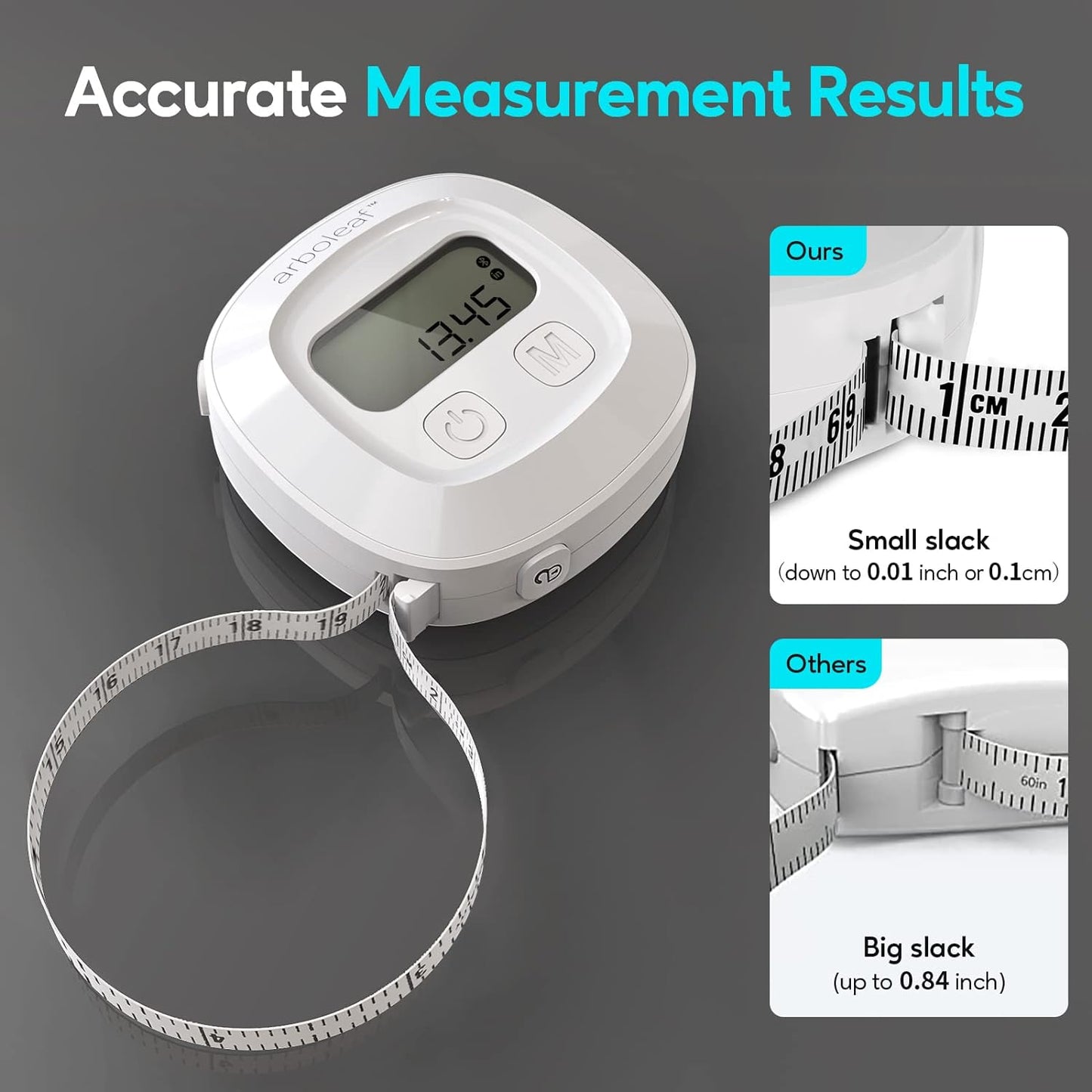 Digital Body Measuring Tape, 60In Body Tape Measure, Bluetooth Measuring Tape for Body Measurements, Body Measurement Tape for Weight Loss, Locking, Retractable