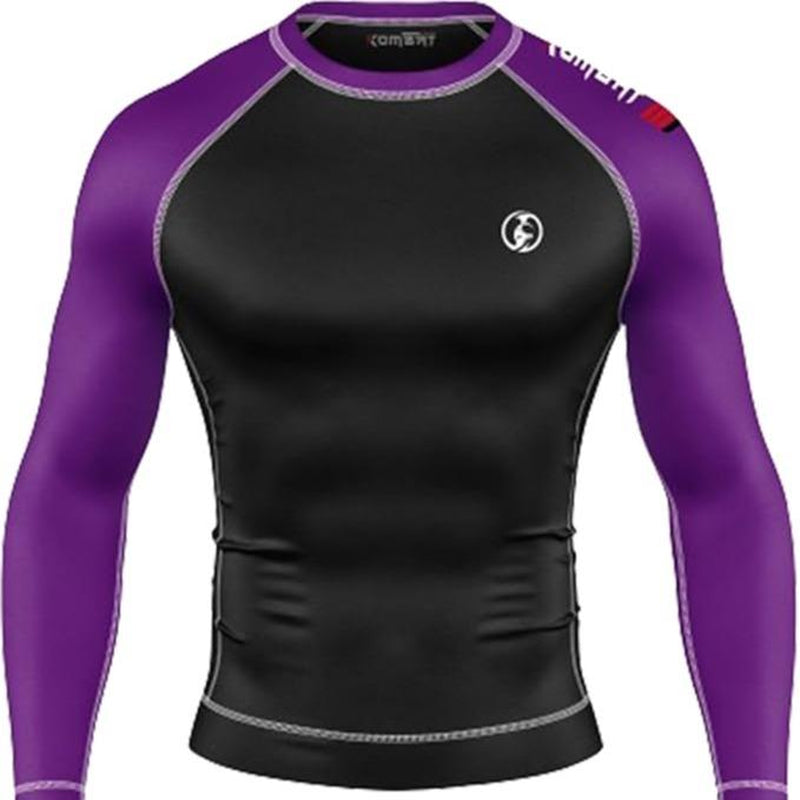 KOMBAT USA Jiu Jitsu BJJ Men'S Rash Guard, Long Full Sleeve, Sports Nogi Training, IBJJF Rank Color