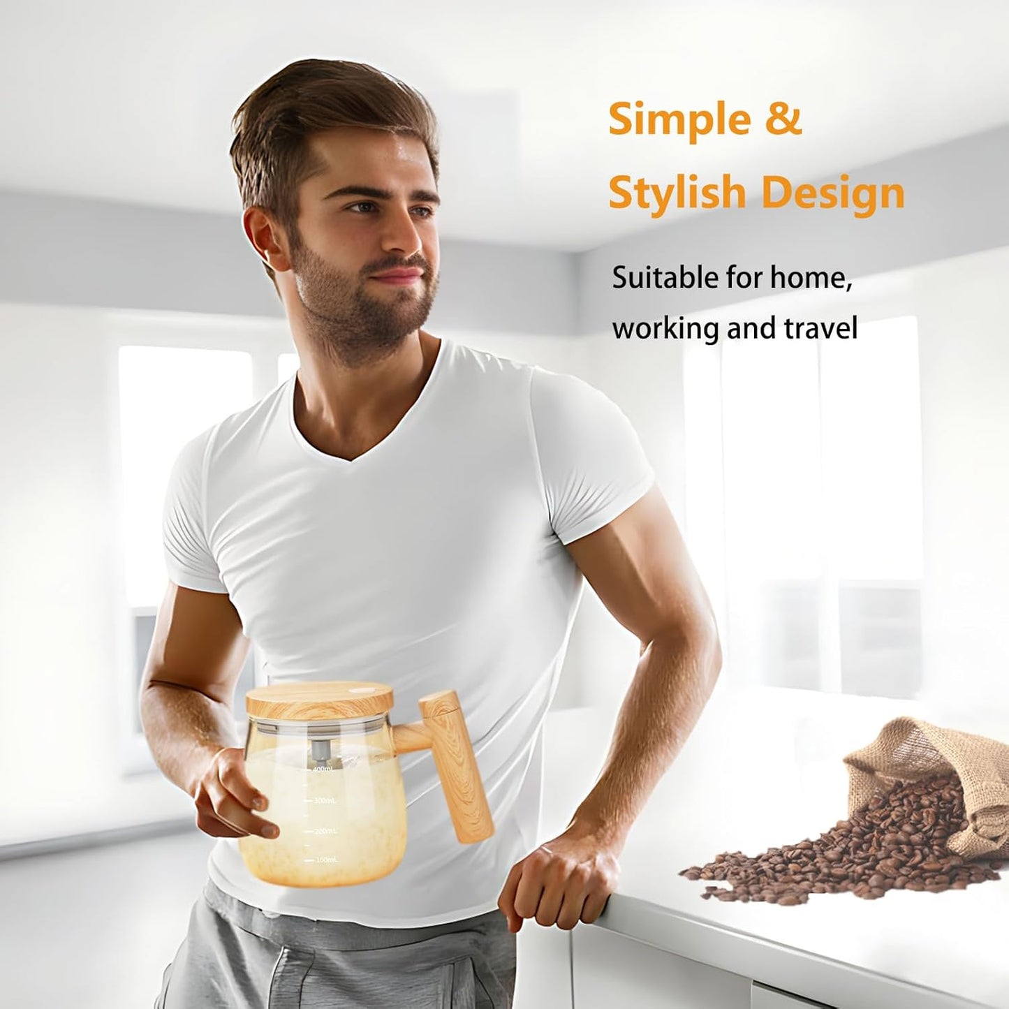Self Stirring Mug, Electric Mixing Cup Self Stirring Coffee Mug High Borosilicate Glass Mixing Coffee Mug Rotating Home Office Travel Stirring Cup Suitable for Coffee/Milk/Protein Powder