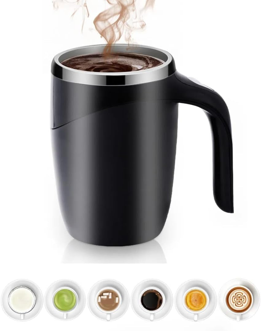 Self Stirring Coffee Mug, Automatic Magnetic Stirring Coffee Mug, Electric Mixing Coffee Mug Office, Multi Purpose Automatic Stirring Mug for Milk/Cocoa Travel Household School (Black(Battery))
