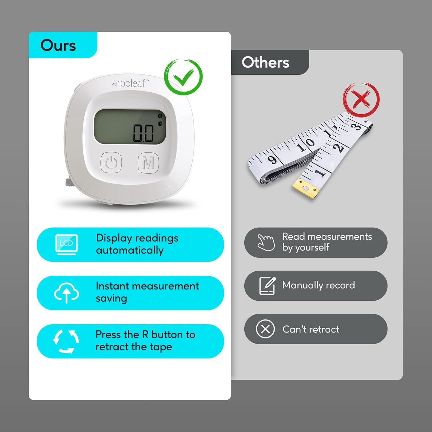 Digital Body Measuring Tape, 60In Body Tape Measure, Bluetooth Measuring Tape for Body Measurements, Body Measurement Tape for Weight Loss, Locking, Retractable