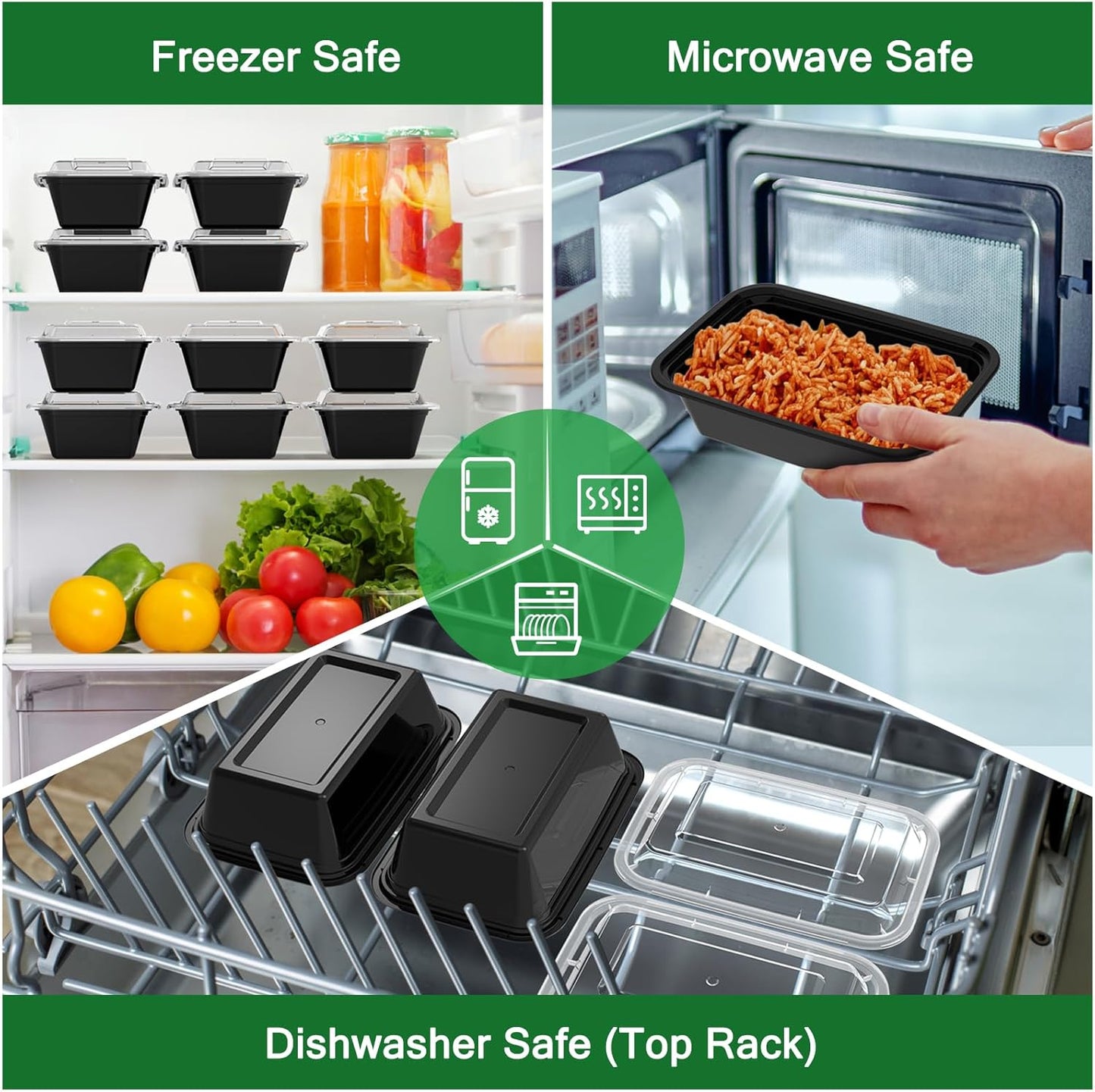 50 Pack (100-Piece) 24 Oz Meal Prep Containers Reusable with Lids, Sturdy Leakproof & Food Safe, Microwave, Freezer, Dishwasher Safe Food Prep Containers, to Go Take Out Plastic Food Storage