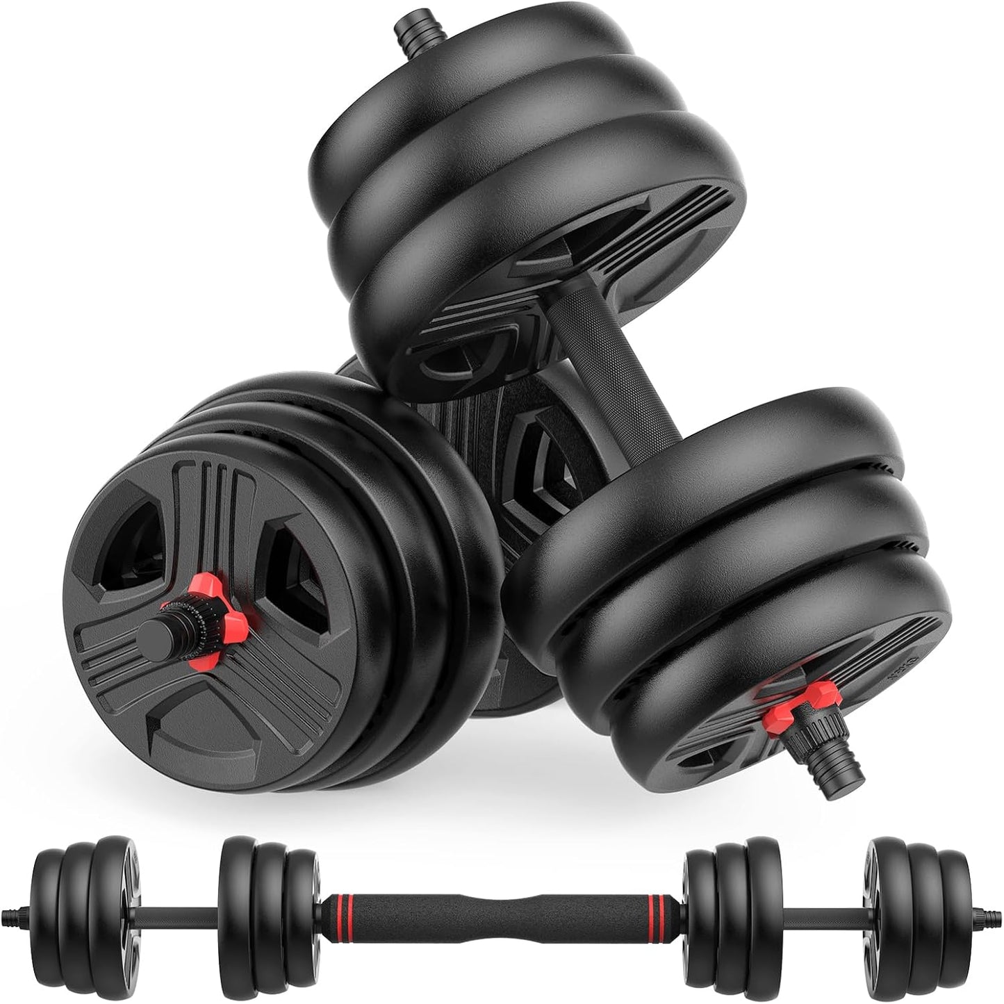 Adjustable Dumbbells Set, 20/30/40/55/60/70/80/90Lbs Free Weight Set with Connector, 2 or 3 in 1 Dumbbells Set Used as Barbell, Kettlebells, Fitness Exercises for Home Gym Suitable Men/Women