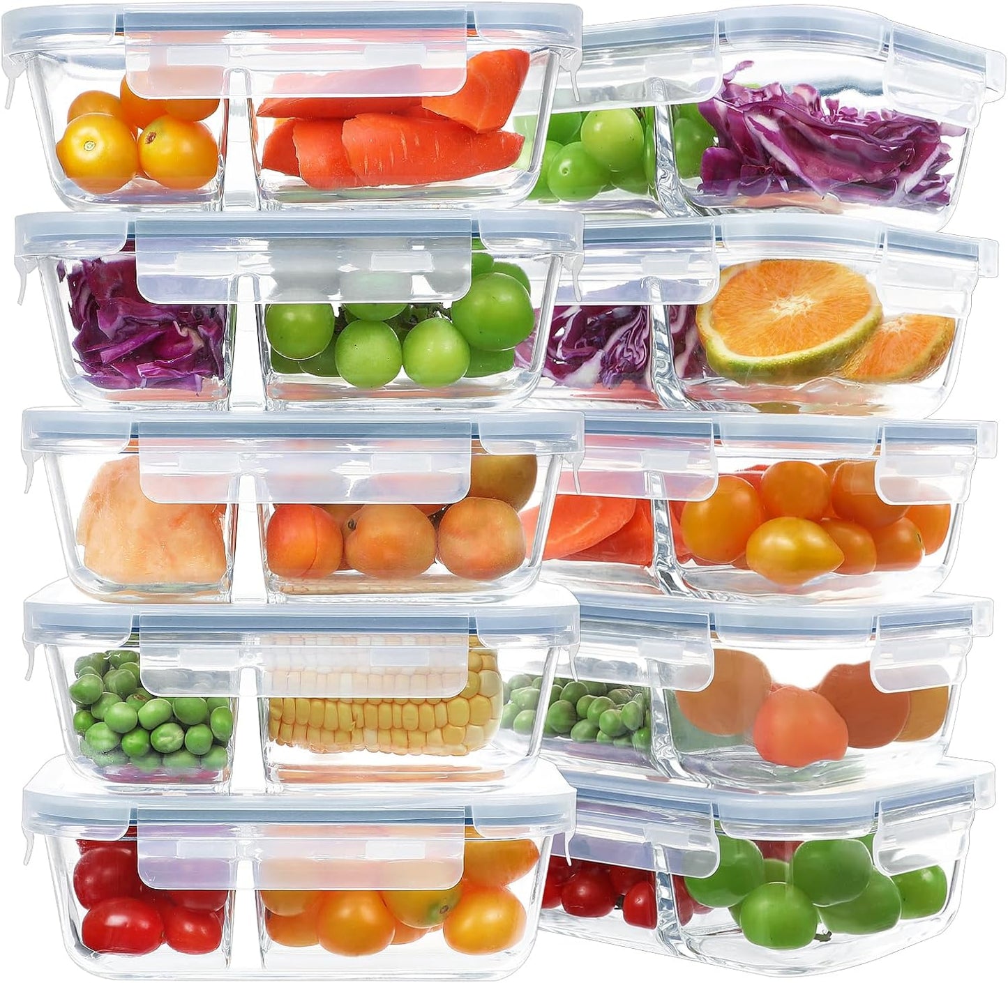 10 Packs 30 Oz Glass Meal Prep Containers 2 Compartment, Glass Food Storage Containers with Lids, Airtight Glass Lunch Bento Box - Freezer,Dishwasher and Microwave Safe