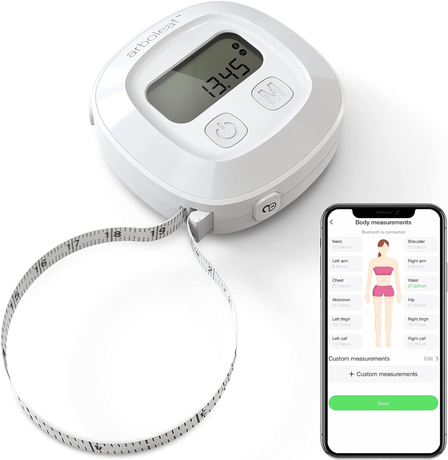 Digital Body Measuring Tape, 60In Body Tape Measure, Bluetooth Measuring Tape for Body Measurements, Body Measurement Tape for Weight Loss, Locking, Retractable