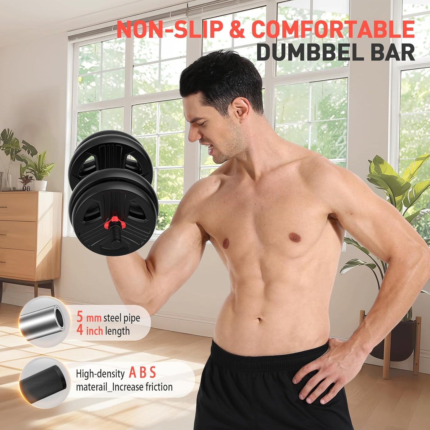 Adjustable Dumbbells Set, 20/30/40/55/60/70/80/90Lbs Free Weight Set with Connector, 2 or 3 in 1 Dumbbells Set Used as Barbell, Kettlebells, Fitness Exercises for Home Gym Suitable Men/Women