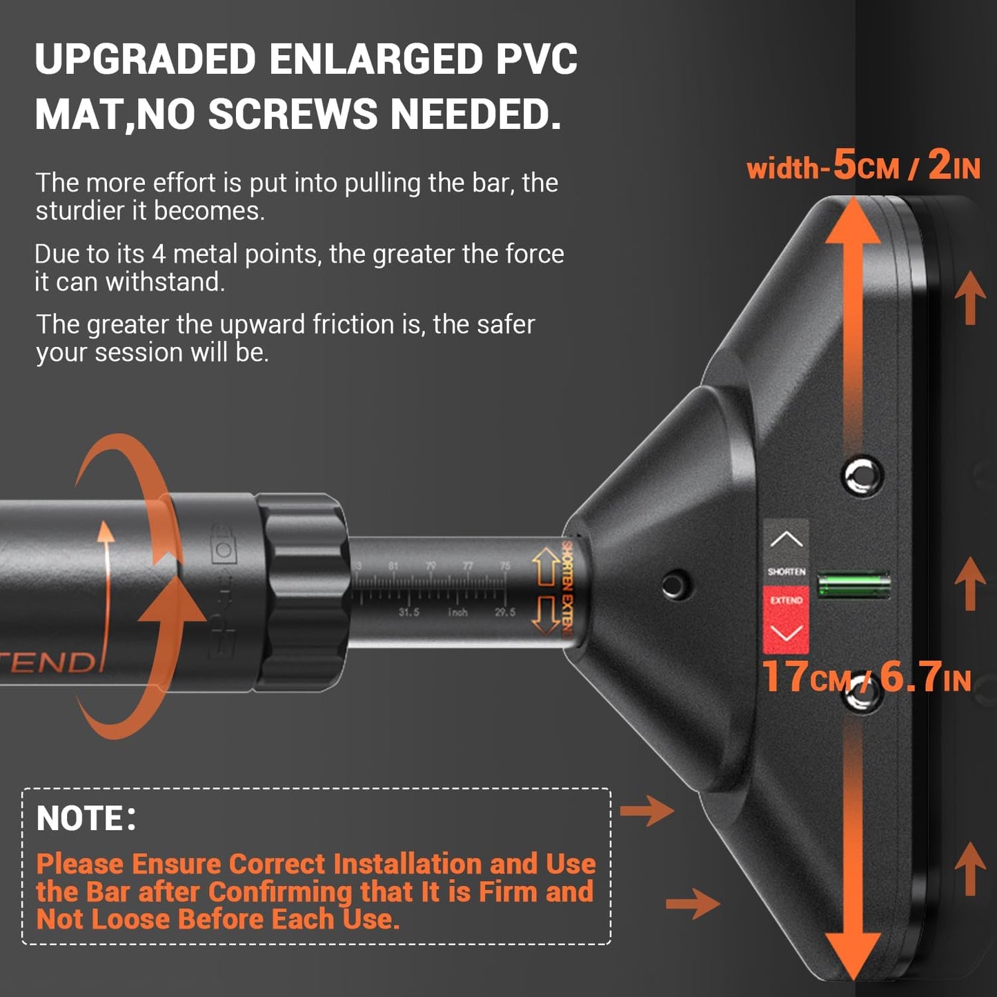 Pull up Bar: Strength Training Chin up Bar without Screws - Adjustable 29.5''-37'' Width Locking Mechanism Pull-Up Bar for Doorway - Max Load 440Lbs for Home Gym Upper Body Workout, Non-Slip