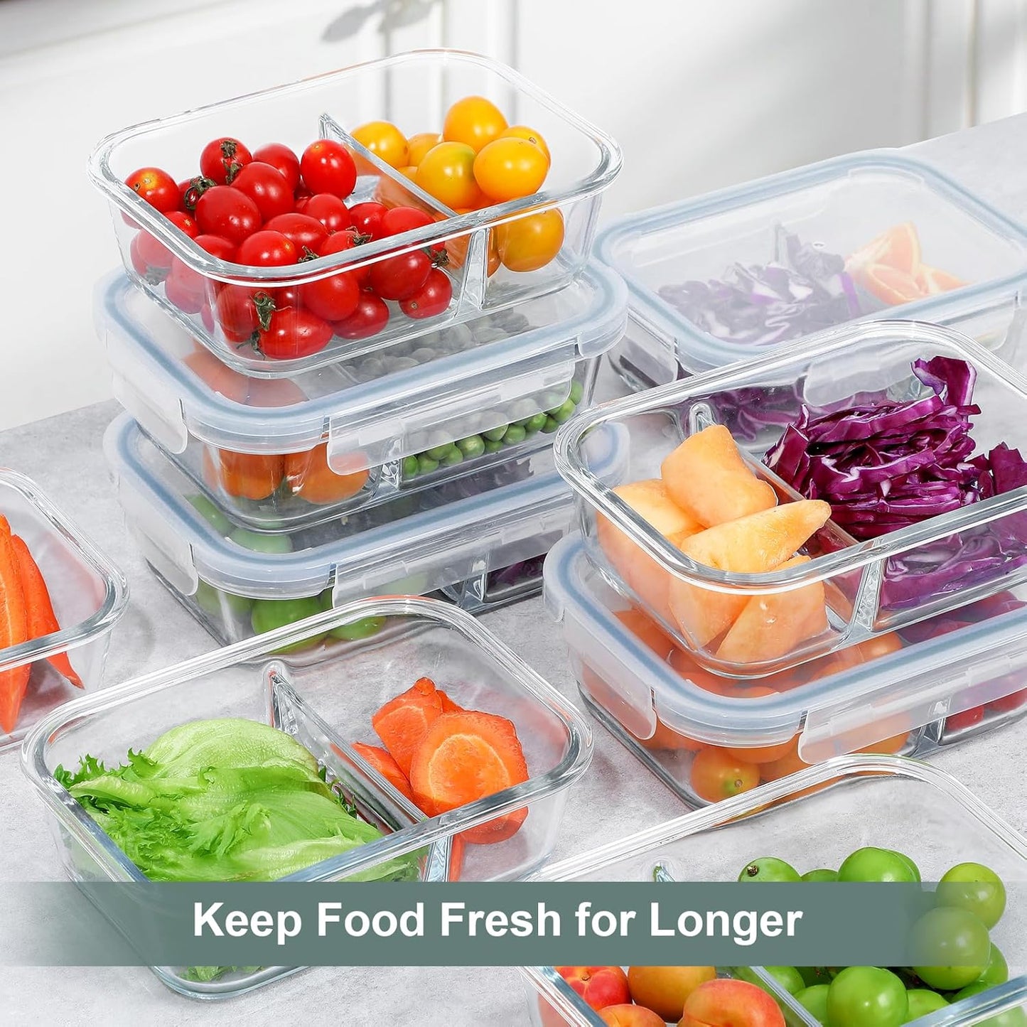 10 Packs 30 Oz Glass Meal Prep Containers 2 Compartment, Glass Food Storage Containers with Lids, Airtight Glass Lunch Bento Box - Freezer,Dishwasher and Microwave Safe