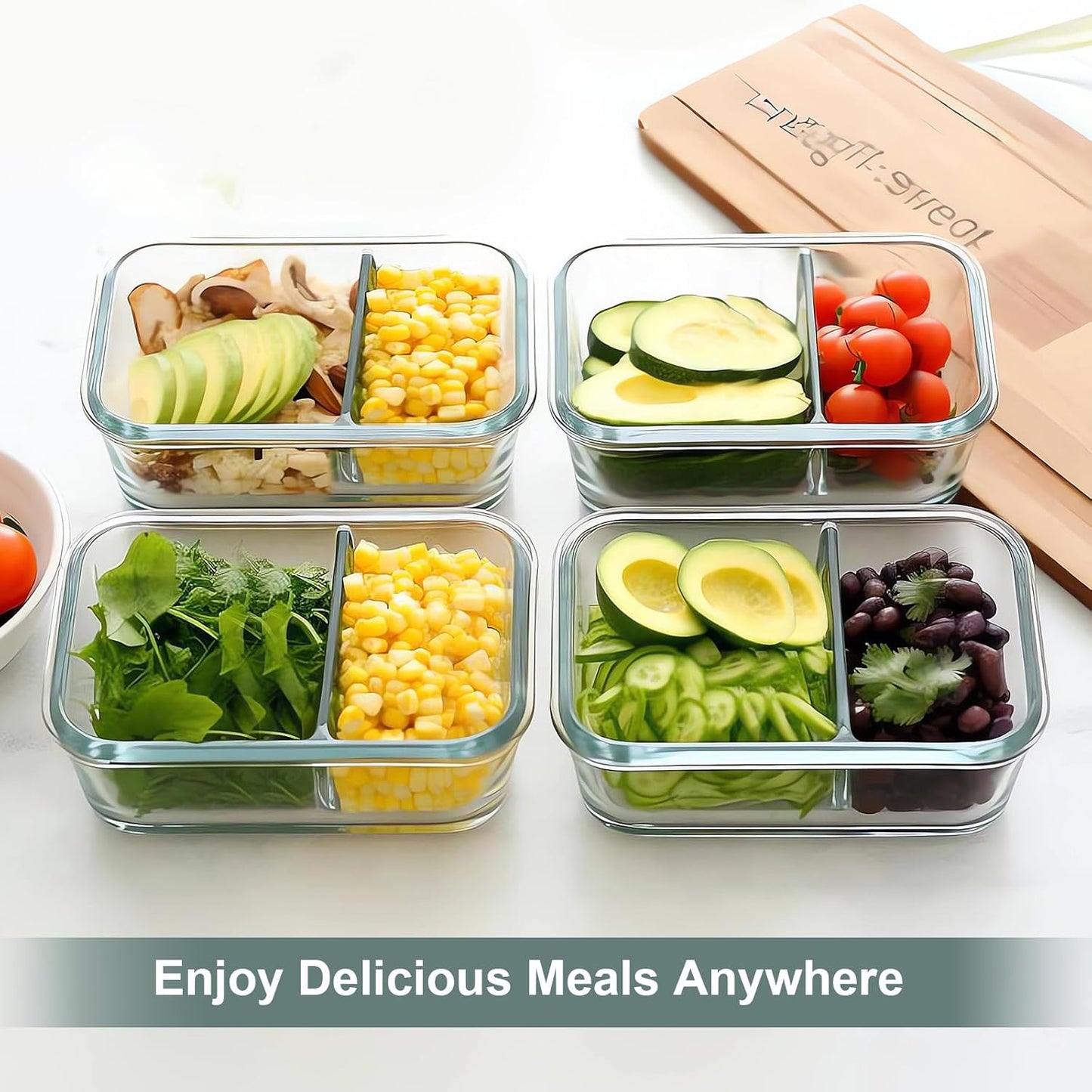10 Packs 30 Oz Glass Meal Prep Containers 2 Compartment, Glass Food Storage Containers with Lids, Airtight Glass Lunch Bento Box - Freezer,Dishwasher and Microwave Safe