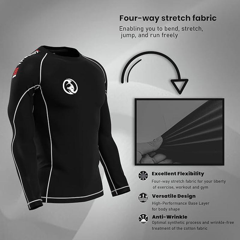 KOMBAT USA Jiu Jitsu BJJ Men'S Rash Guard, Long Full Sleeve, Sports Nogi Training, IBJJF Rank Color