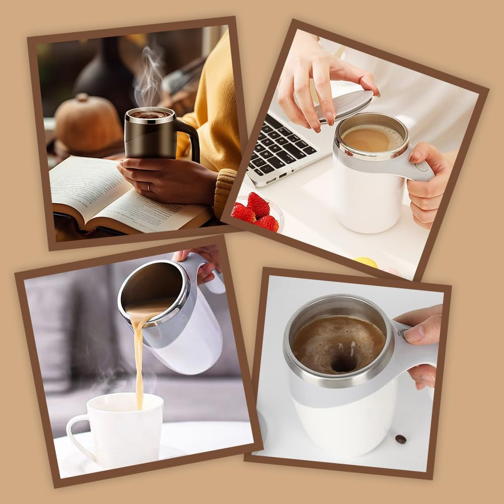 Self Stirring Coffee Mug, Automatic Magnetic Stirring Coffee Mug, Electric Mixing Coffee Mug Office, Multi Purpose Automatic Stirring Mug for Milk/Cocoa Travel Household School (Black(Battery))