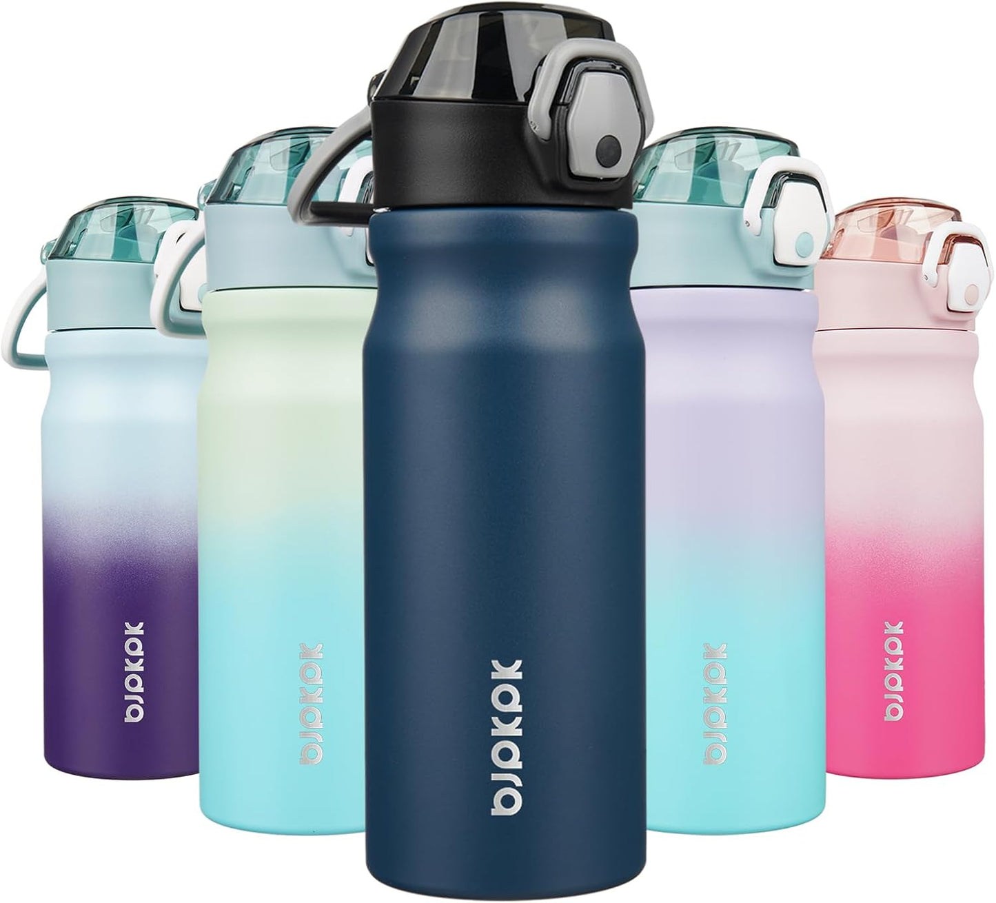 Insulated Water Bottle 18Oz Stainless Steel Water Bottles with Straw and Carry Handle Double Wall Metal Thermos,Navy Blue