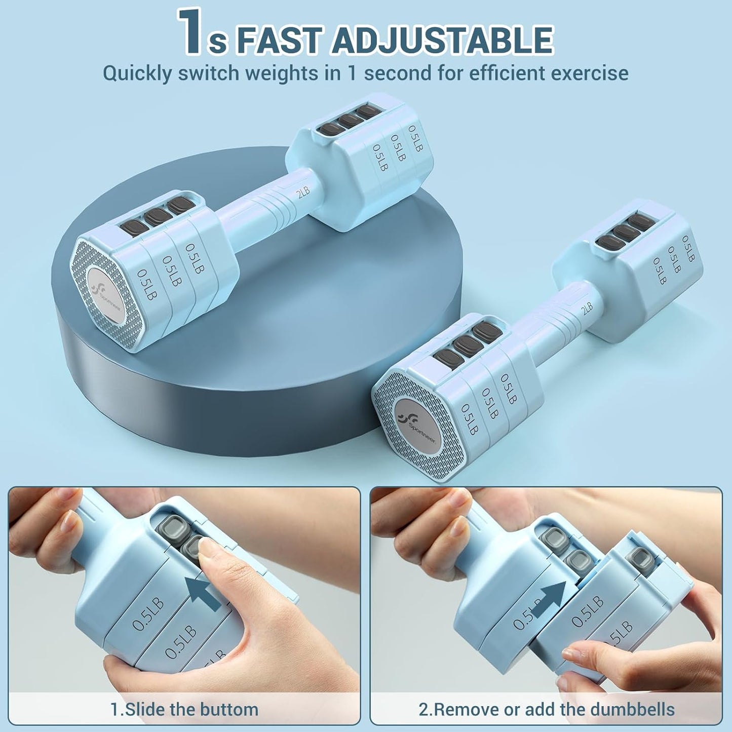Adjustable Dumbbells Hand Weights Set: 4 in 1 Weight Each 2Lb 3Lb 4Lb 5Lb Free Weights Dumbbells Set for Women Fast Adjust Dumbbell Set for Men Home Gym Workout Strength Training Exercise