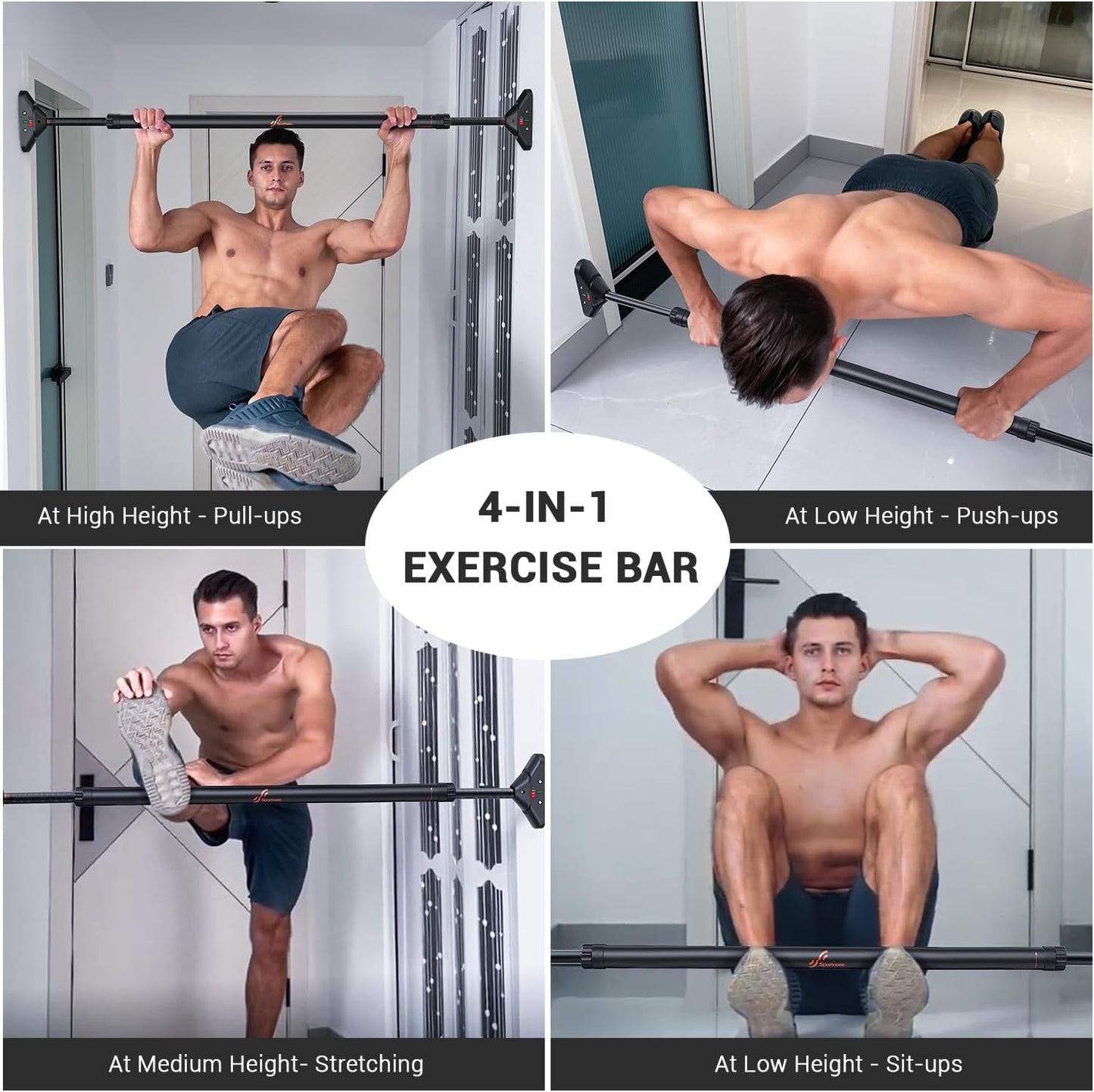 Pull up Bar: Strength Training Chin up Bar without Screws - Adjustable 29.5''-37'' Width Locking Mechanism Pull-Up Bar for Doorway - Max Load 440Lbs for Home Gym Upper Body Workout, Non-Slip