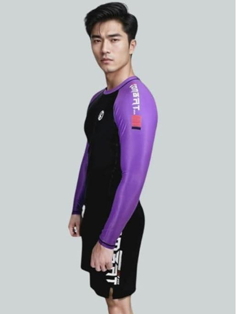 KOMBAT USA Jiu Jitsu BJJ Men'S Rash Guard, Long Full Sleeve, Sports Nogi Training, IBJJF Rank Color