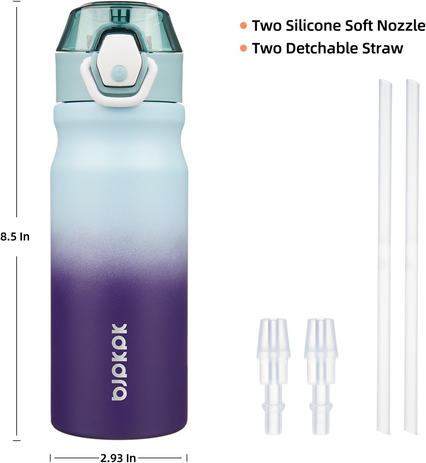 18Oz Insulated Water Bottle with Straw Stainless Steel Double Wall Water Bottles Bpa-Free Leak Proof Thermos with Lockable Flip Lid and Soft Silicone Spout,Ocean Dream