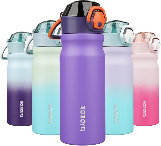 18Oz Insulated Water Bottle with Straw Stainless Steel Double Wall Water Bottles Bpa-Free Leak Proof Thermos with Lockable Flip Lid and Soft Silicone Spout,Black Leopard
