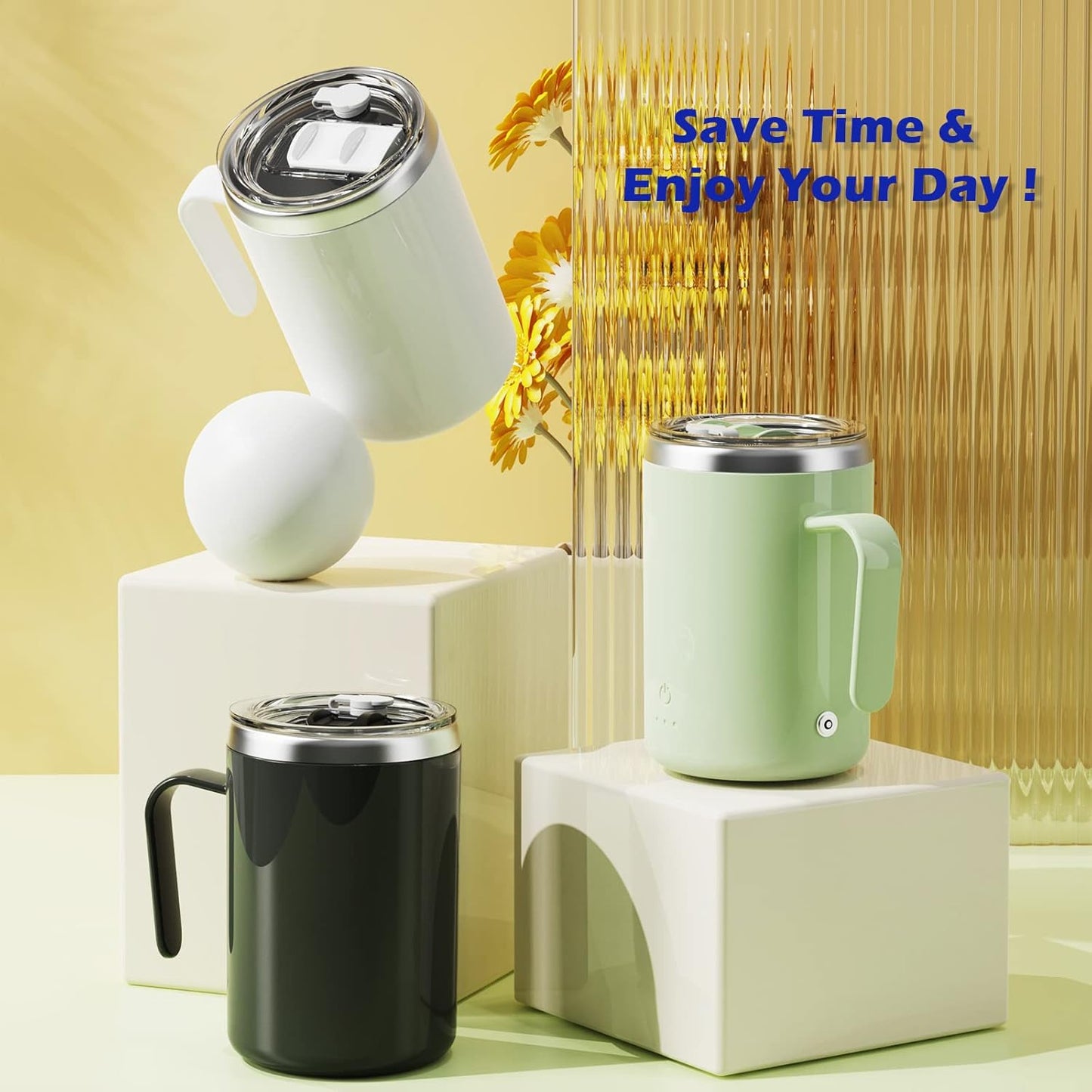 Rechargeable Self Stirring Mug - Magnetic Adsorption Charging | IPX7 | Electric Auto Mixing Stainless Steel Cup 400 Ml/13.5 Oz(Pink)