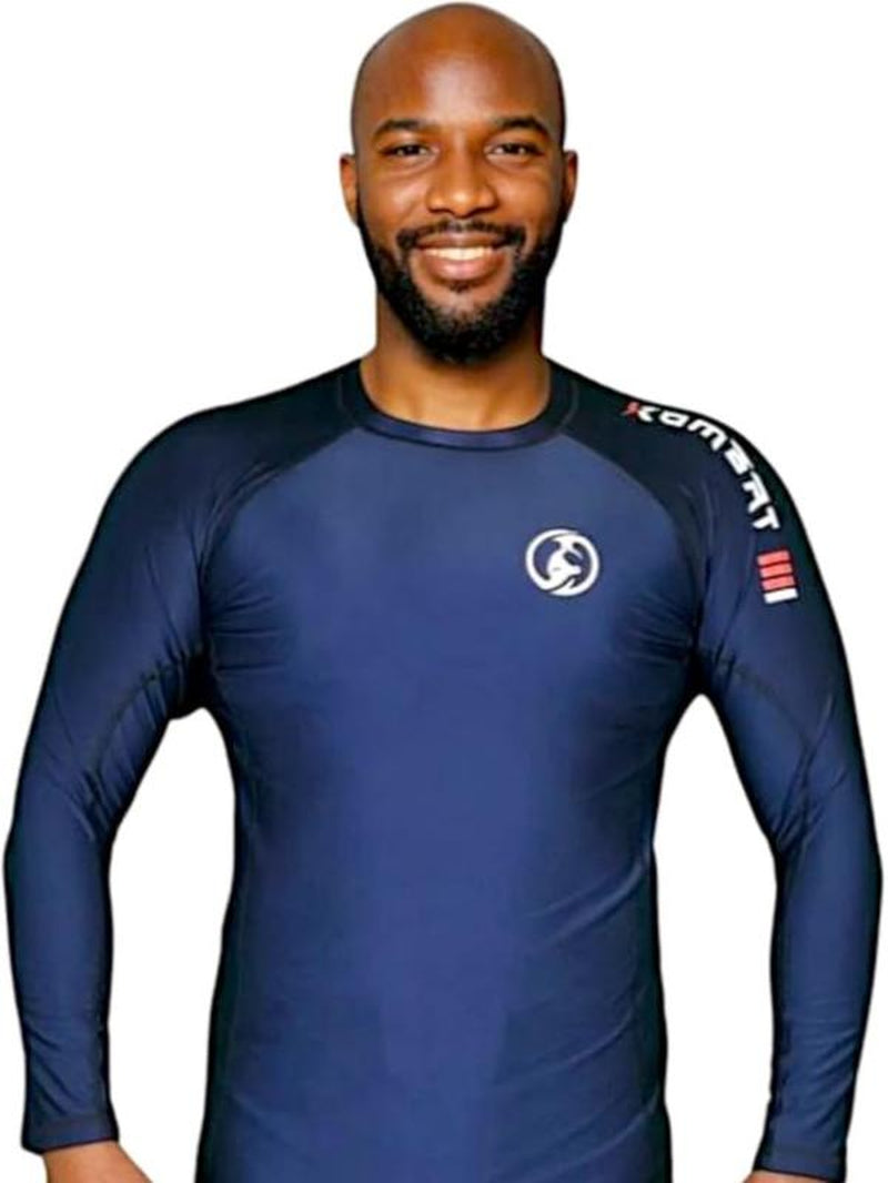 KOMBAT USA Jiu Jitsu BJJ Men'S Rash Guard, Long Full Sleeve, Sports Nogi Training, IBJJF Rank Color
