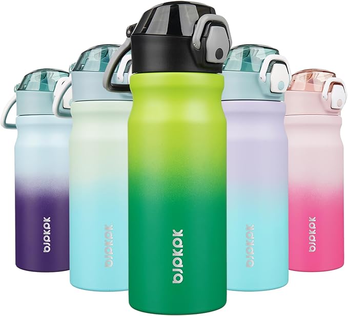 18Oz Insulated Water Bottle with Straw Stainless Steel Double Wall Water Bottles Bpa-Free Leak Proof Thermos with Lockable Flip Lid and Soft Silicone Spout,Black Leopard