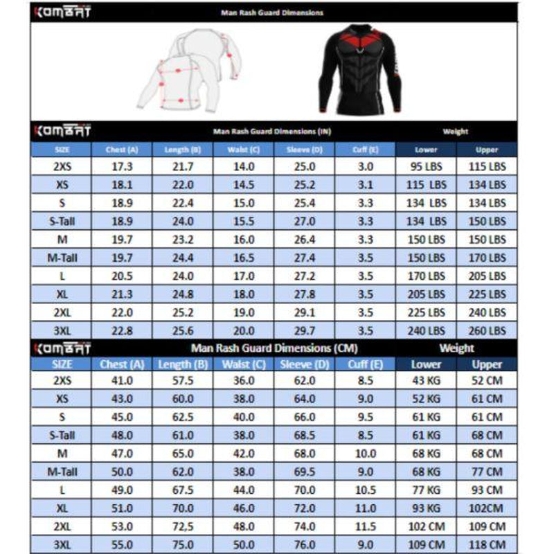 KOMBAT USA Jiu Jitsu BJJ Men'S Rash Guard, Long Full Sleeve, Sports Nogi Training, IBJJF Rank Color