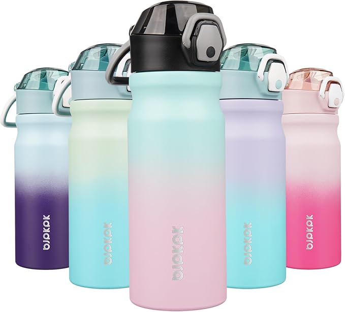 18Oz Insulated Water Bottle with Straw Stainless Steel Double Wall Water Bottles Bpa-Free Leak Proof Thermos with Lockable Flip Lid and Soft Silicone Spout,Black Leopard