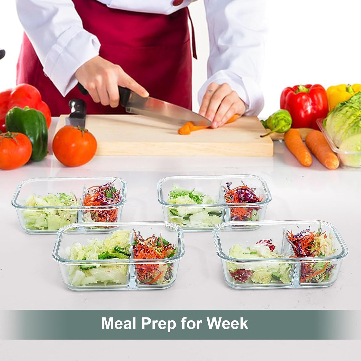 10 Packs 30 Oz Glass Meal Prep Containers 2 Compartment, Glass Food Storage Containers with Lids, Airtight Glass Lunch Bento Box - Freezer,Dishwasher and Microwave Safe