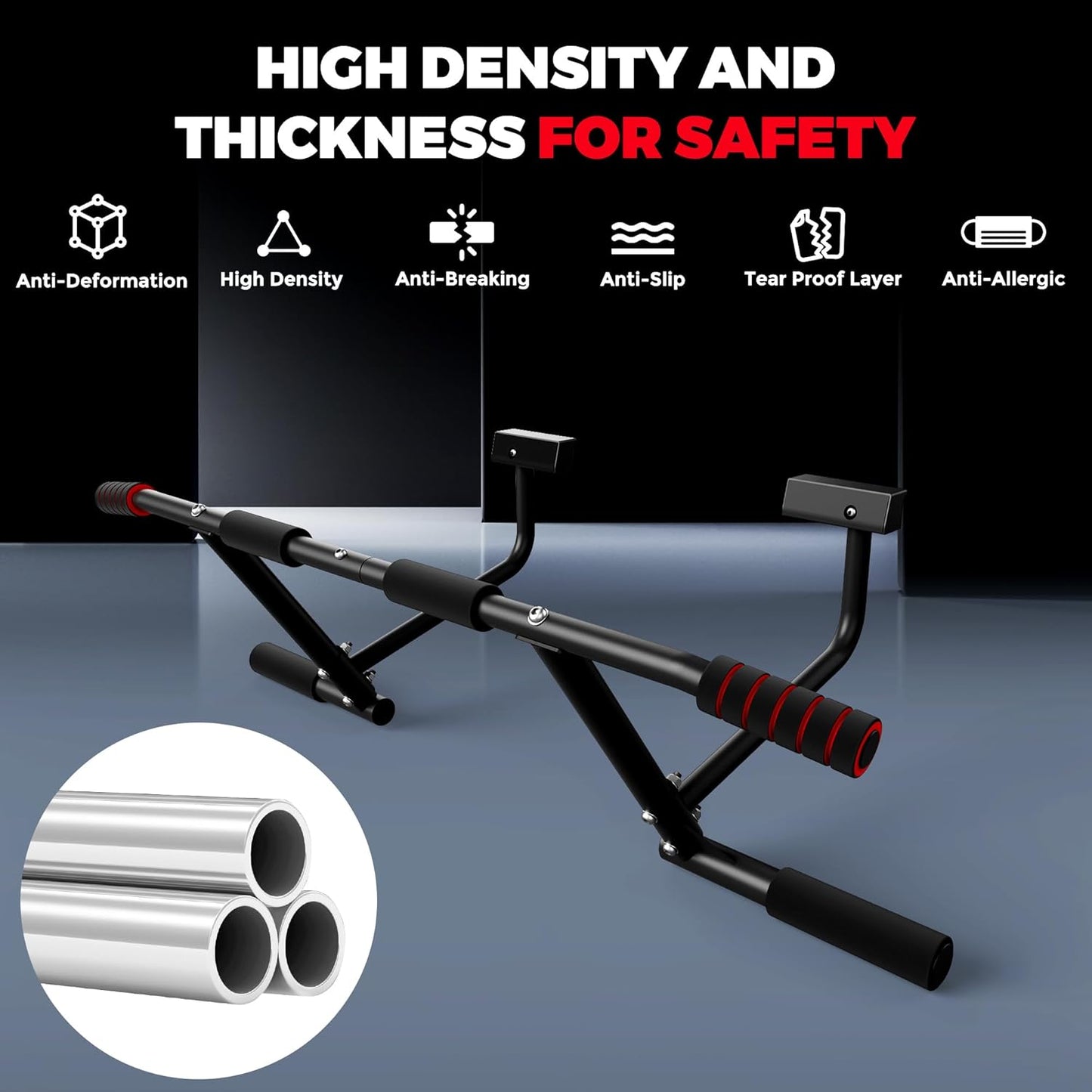 Pull up Bar for Doorway, 440 Lbs Heavy Duty Upper Body Fitness Workout Bar for Home Gym Exercise, Multi-Grip Strength Wall Mounted Door Frame Chin-Up Bar for Almost All Doors
