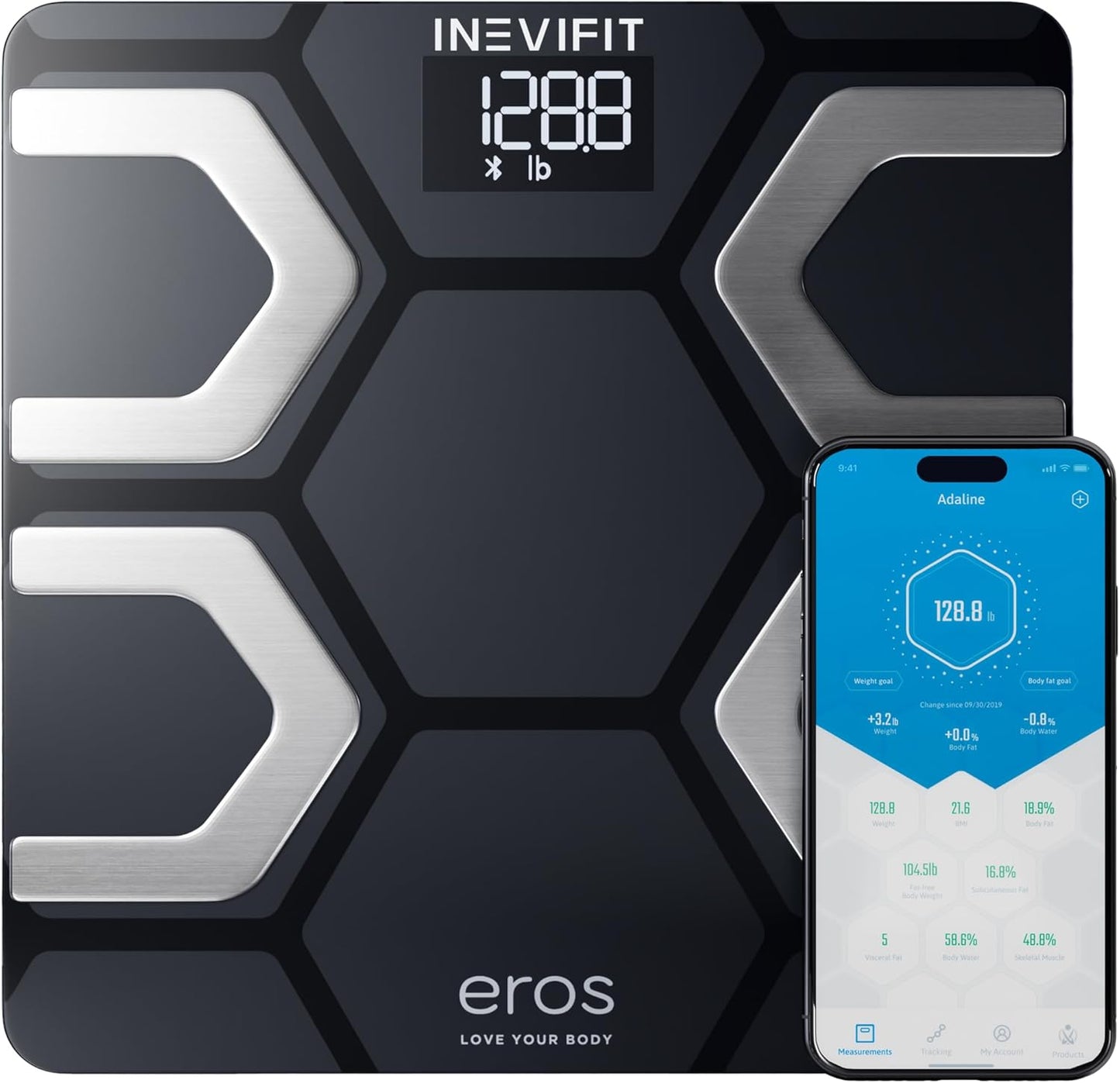 EROS Bluetooth Body Fat Scale Smart BMI Highly Accurate Digital Bathroom Body Composition Analyzer with Wireless Smartphone APP 400 Lbs 11.8 X 11.8 Inch (Black)