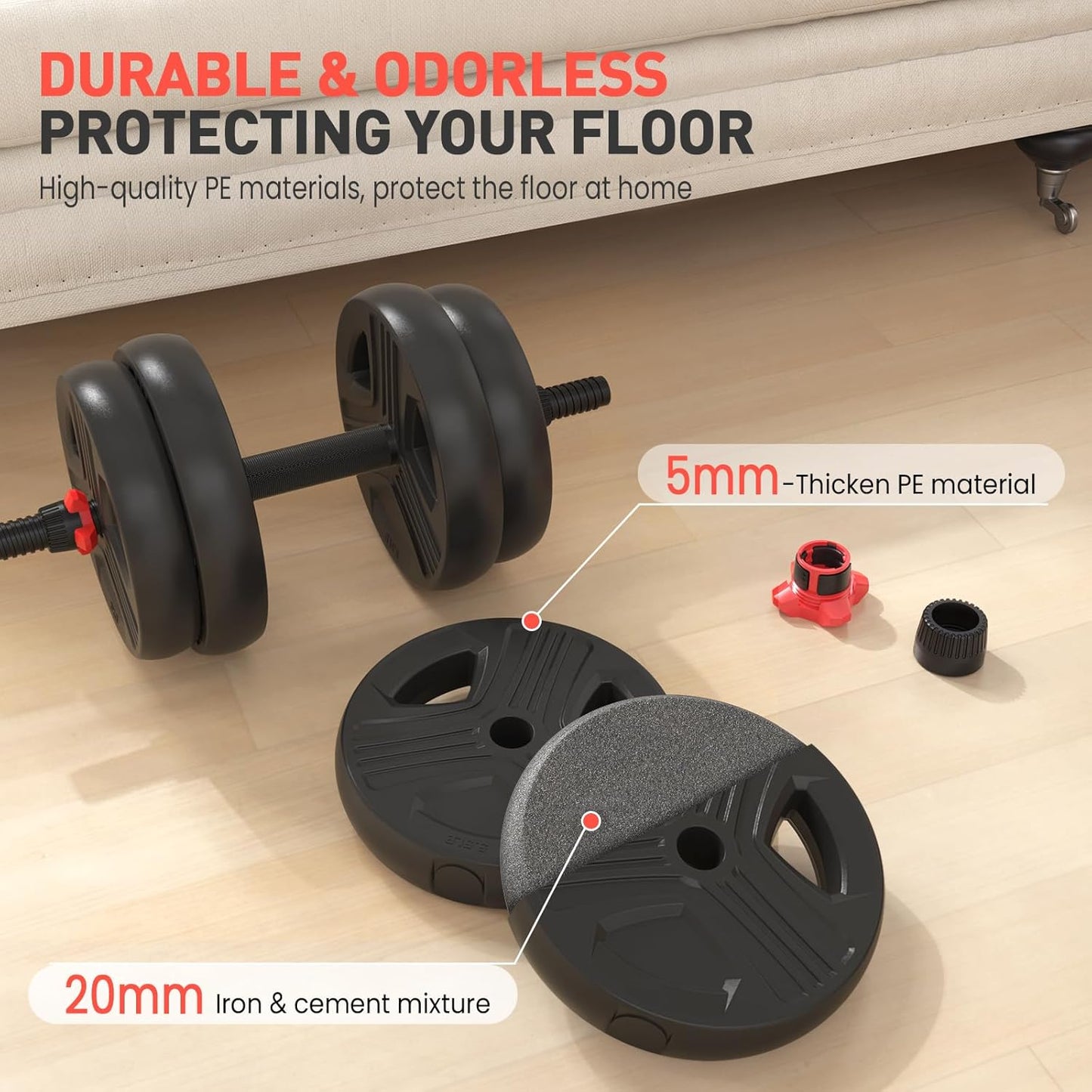 Adjustable Dumbbells Set, 20/30/40/55/60/70/80/90Lbs Free Weight Set with Connector, 2 or 3 in 1 Dumbbells Set Used as Barbell, Kettlebells, Fitness Exercises for Home Gym Suitable Men/Women