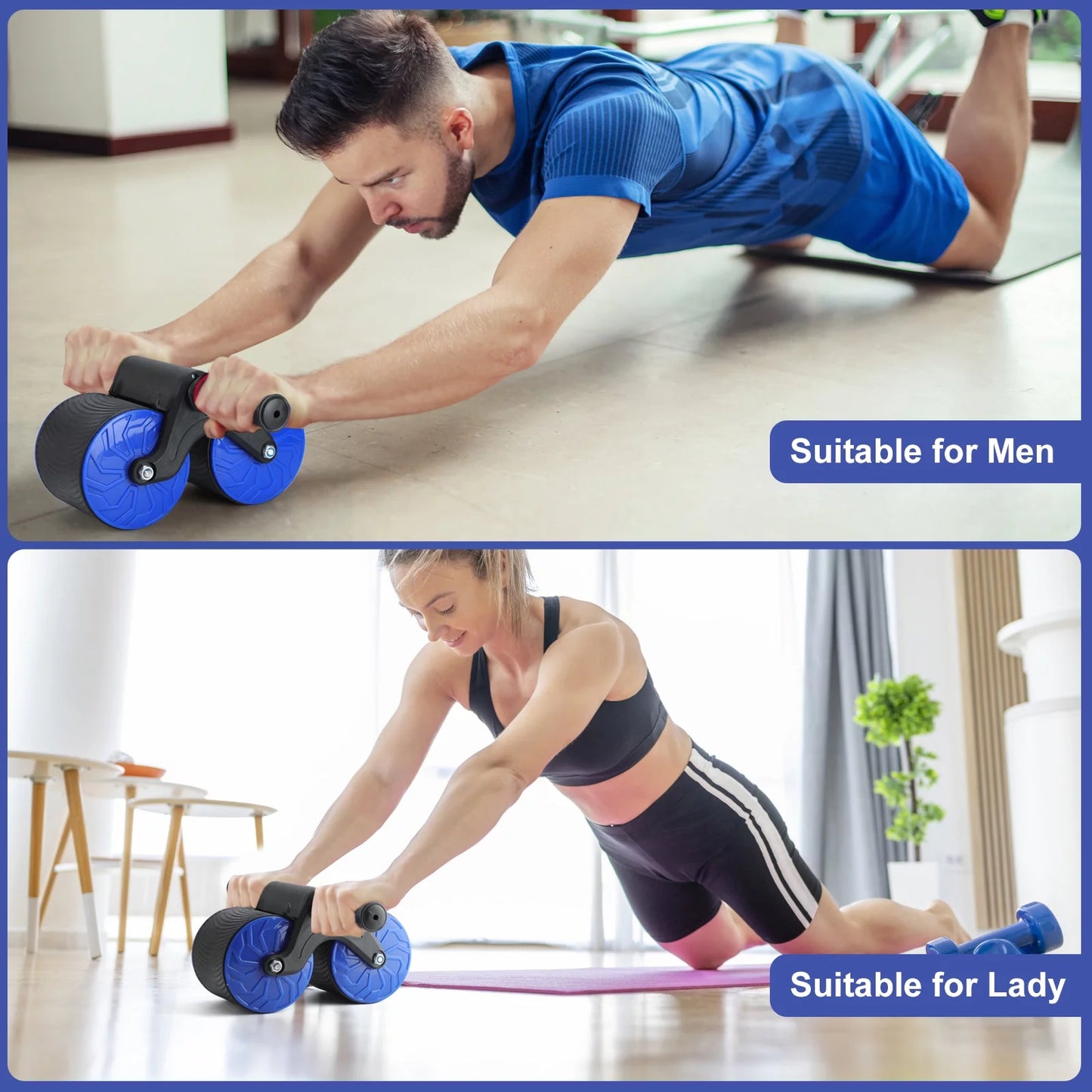Dual Wheel Automatic Rebound Abdominal Roller for Effortless Core Workouts