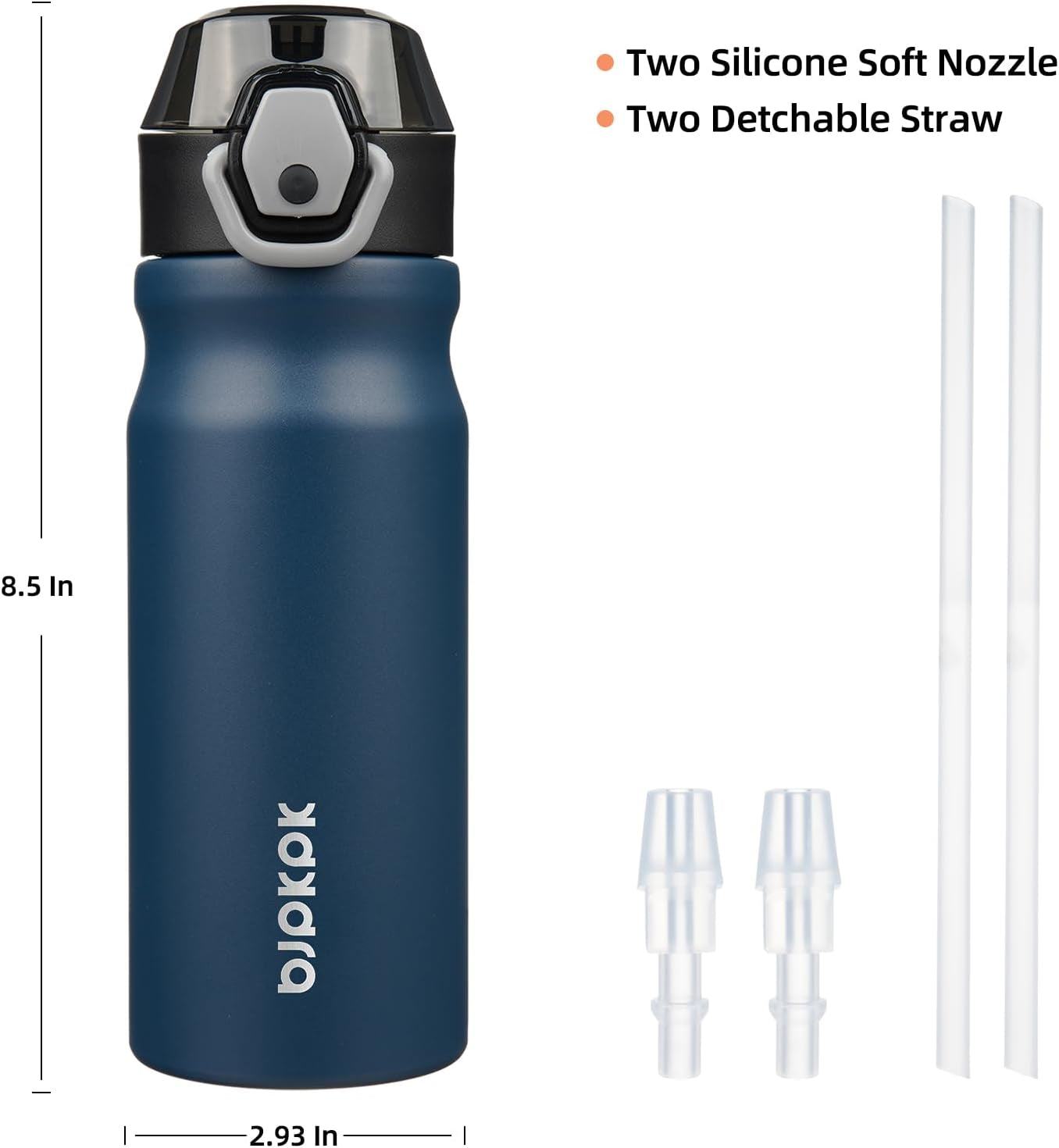Insulated Water Bottle 18Oz Stainless Steel Water Bottles with Straw and Carry Handle Double Wall Metal Thermos,Navy Blue