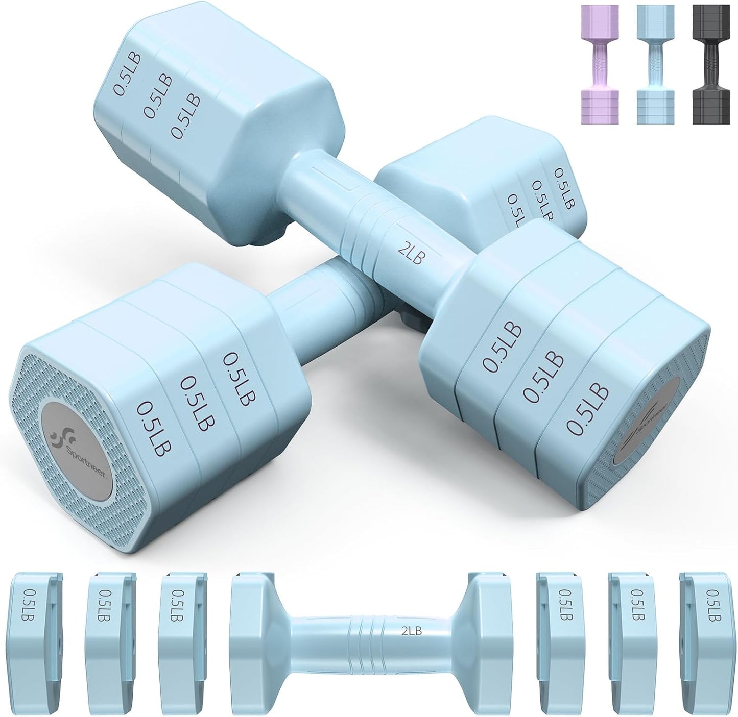 Adjustable Dumbbells Hand Weights Set: 4 in 1 Weight Each 2Lb 3Lb 4Lb 5Lb Free Weights Dumbbells Set for Women Fast Adjust Dumbbell Set for Men Home Gym Workout Strength Training Exercise