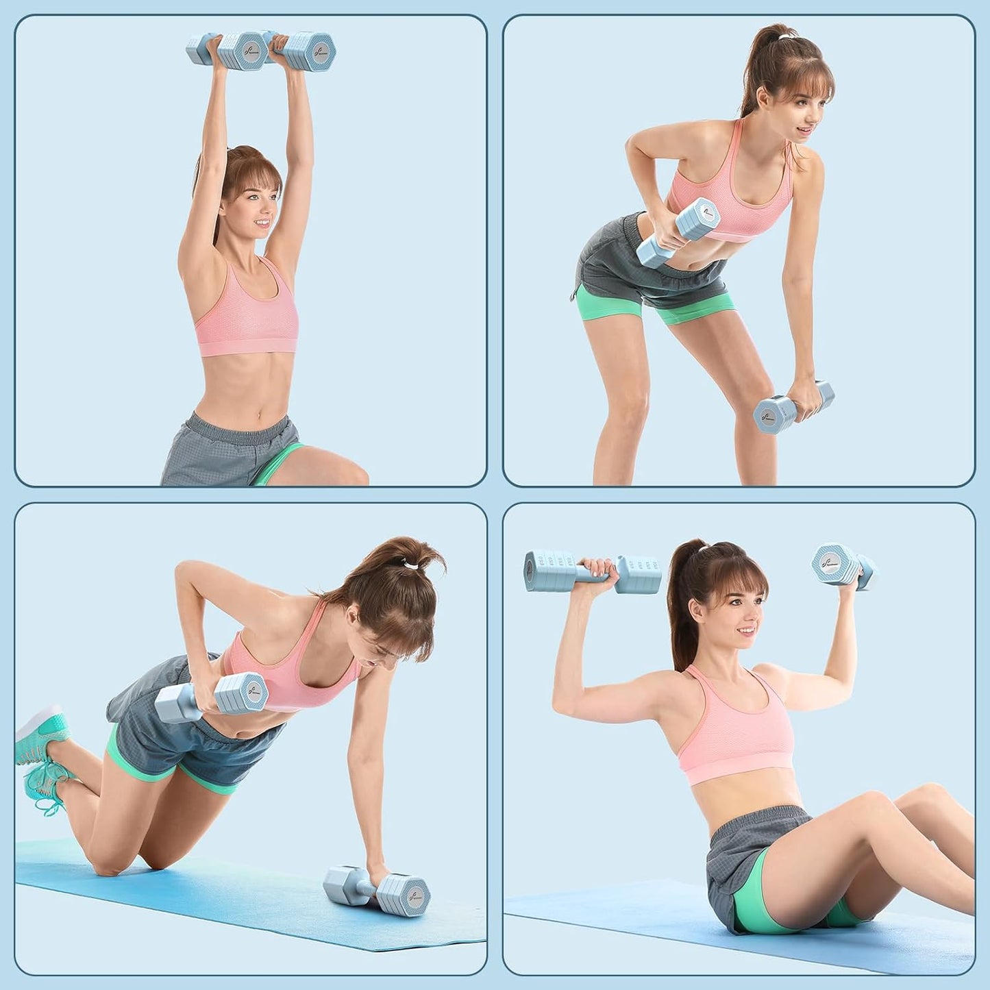 Adjustable Dumbbells Hand Weights Set: 4 in 1 Weight Each 2Lb 3Lb 4Lb 5Lb Free Weights Dumbbells Set for Women Fast Adjust Dumbbell Set for Men Home Gym Workout Strength Training Exercise