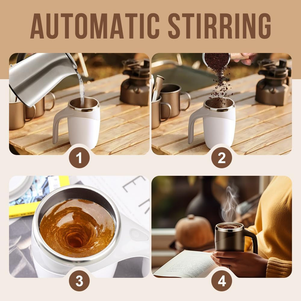 Self Stirring Coffee Mug, Automatic Magnetic Stirring Coffee Mug, Electric Mixing Coffee Mug Office, Multi Purpose Automatic Stirring Mug for Milk/Cocoa Travel Household School (Black(Battery))