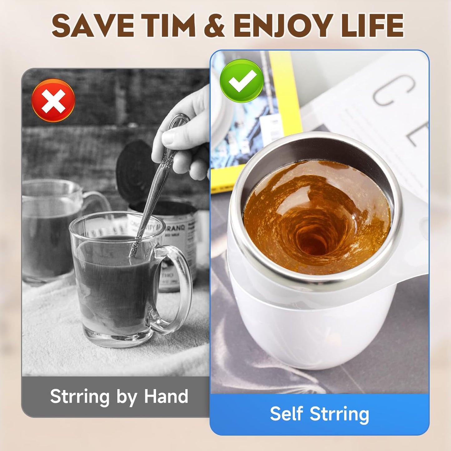 Self Stirring Coffee Mug, 2025 New Automatic Magnetic Stirring Coffee Mug, Magnetic Coffee Stirrer Mug for Milk, Rechargeable Coffee Mug Electric Mixing Cup for Coffee Milk Tea (1, White)