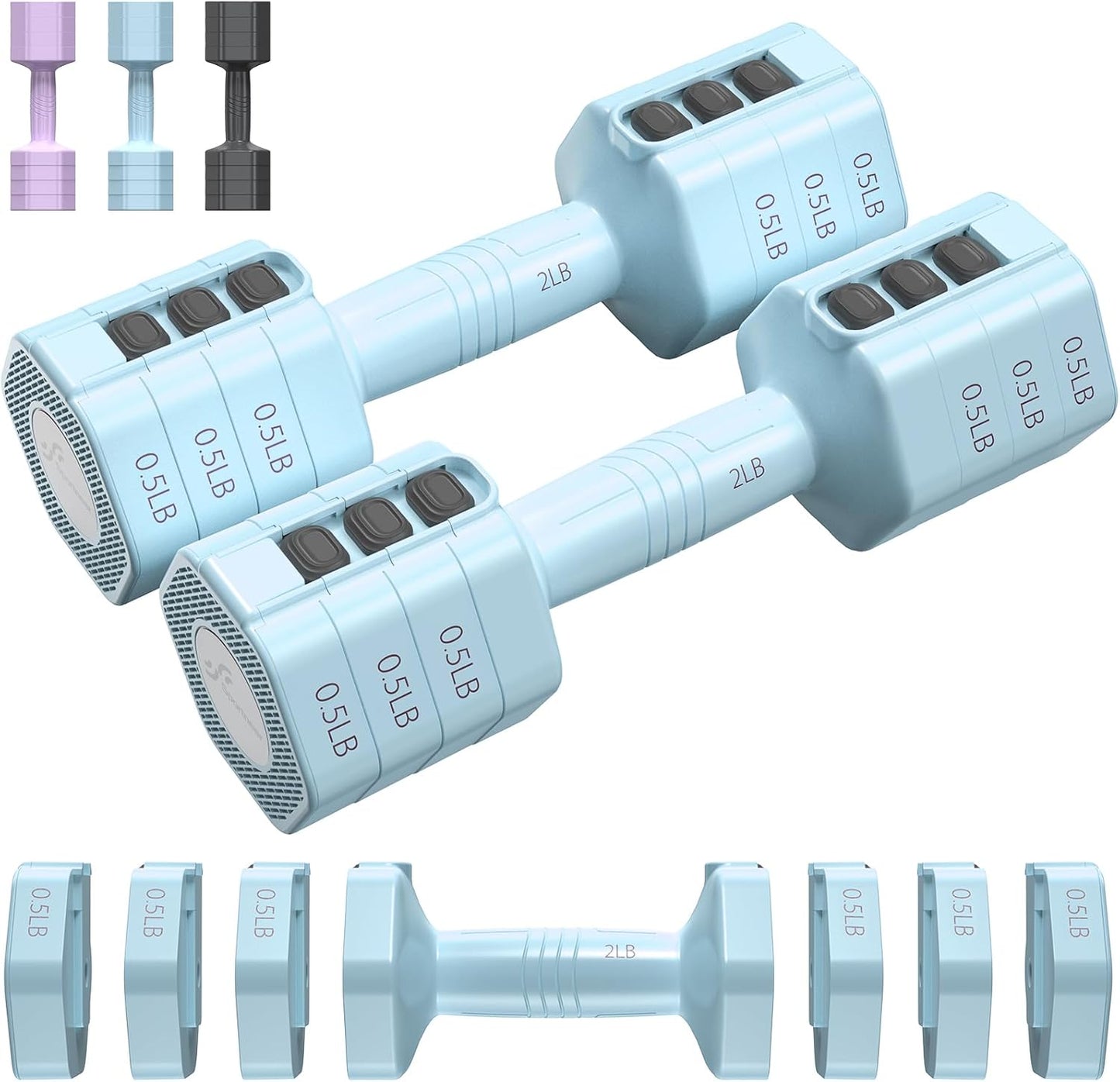 Adjustable Dumbbells Hand Weights Set: 4 in 1 Weight Each 2Lb 3Lb 4Lb 5Lb Free Weights Dumbbells Set for Women Fast Adjust Dumbbell Set for Men Home Gym Workout Strength Training Exercise