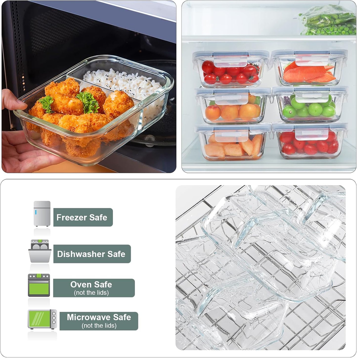 10 Packs 30 Oz Glass Meal Prep Containers 2 Compartment, Glass Food Storage Containers with Lids, Airtight Glass Lunch Bento Box - Freezer,Dishwasher and Microwave Safe