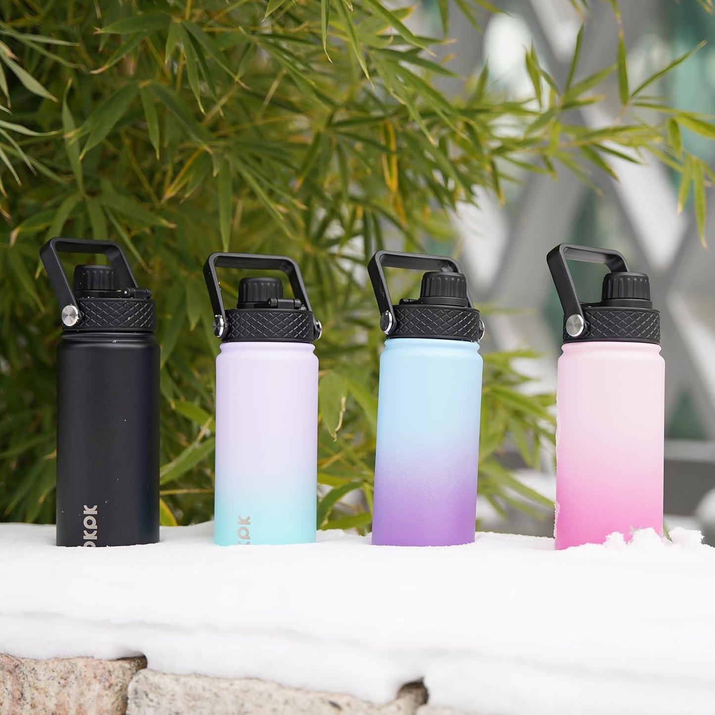 2 Pack Insulated Water Bottles with Straw Lids, 22Oz Stainless Steel Metal Water Bottle with 6 Lids, Leak Proof BPA Free Thermos, Cups, Flasks for Travel, Sports (Cherry+Black)