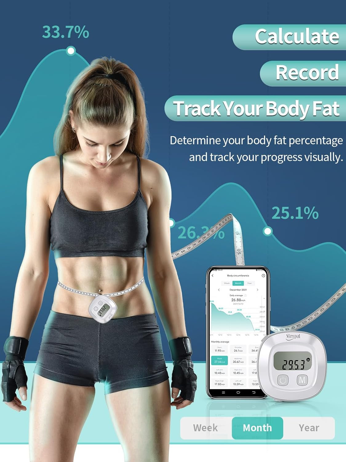 Smart Body Tape Measure, FSA HSA Eligible Approved Measuring Tape for Body Measurements Device, Retractable Bluetooth Monitoring Body Fat BMI Tool for Fitness Shape & Weight Loss