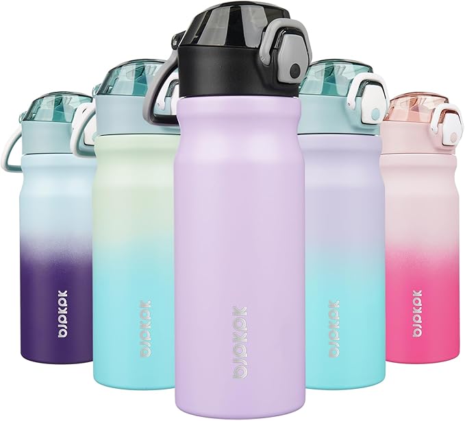 18Oz Insulated Water Bottle with Straw Stainless Steel Double Wall Water Bottles Bpa-Free Leak Proof Thermos with Lockable Flip Lid and Soft Silicone Spout,Black Leopard