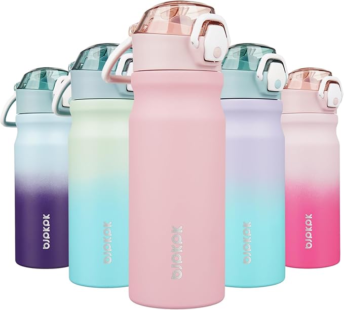 18Oz Insulated Water Bottle with Straw Stainless Steel Double Wall Water Bottles Bpa-Free Leak Proof Thermos with Lockable Flip Lid and Soft Silicone Spout,Black Leopard