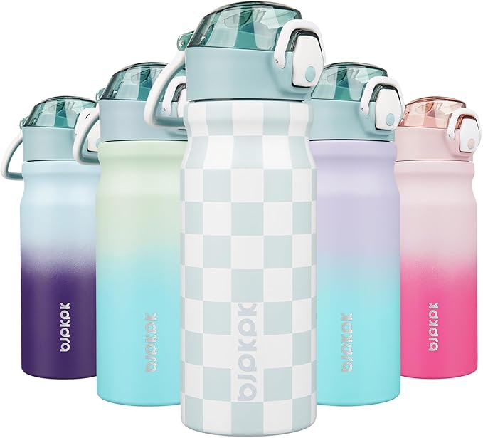 18Oz Insulated Water Bottle with Straw Stainless Steel Double Wall Water Bottles Bpa-Free Leak Proof Thermos with Lockable Flip Lid and Soft Silicone Spout,Black Leopard