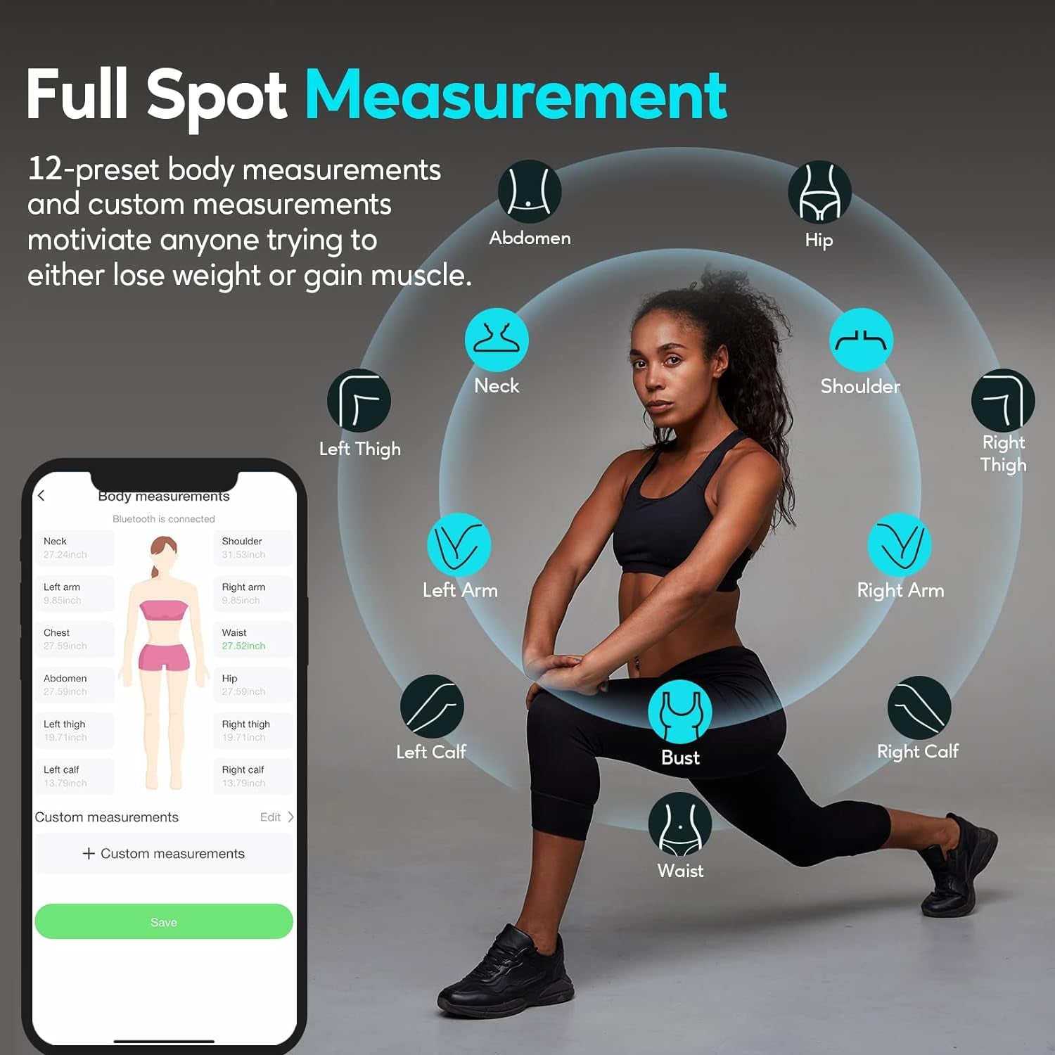 Digital Body Measuring Tape, 60In Body Tape Measure, Bluetooth Measuring Tape for Body Measurements, Body Measurement Tape for Weight Loss, Locking, Retractable